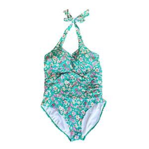 New BODEN Levanzo Halter Ruched One-Piece‎ Swimsuit in Sapling Floral Sz US16-18
